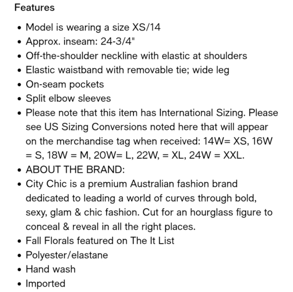 City Chic Floral Off the Shoulder Jumpsuit Elastic Waist size L/20 - Picture 7 of 9